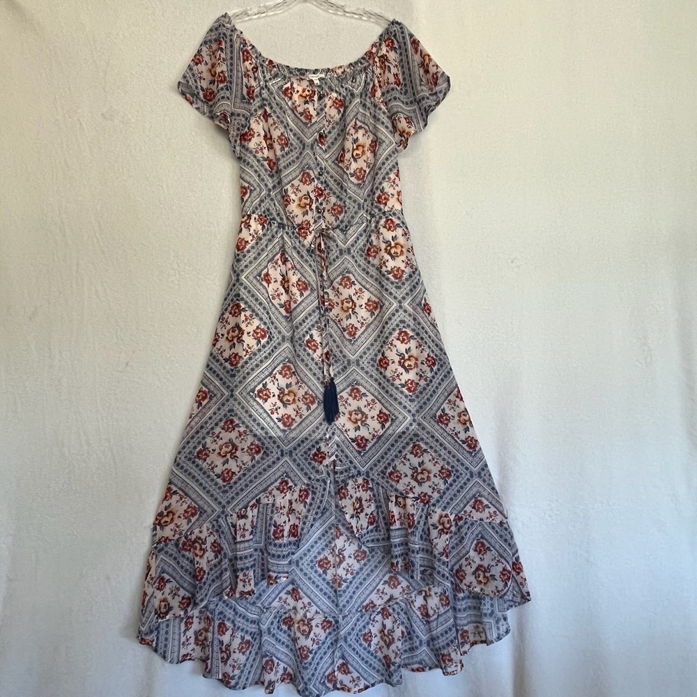 Maurices Maxi Dress Floral Print Off Shoulder Farm Casual Sundress Cottage M‎